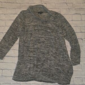 Derek Heart Black and White Striped Cowl Neck Sweater